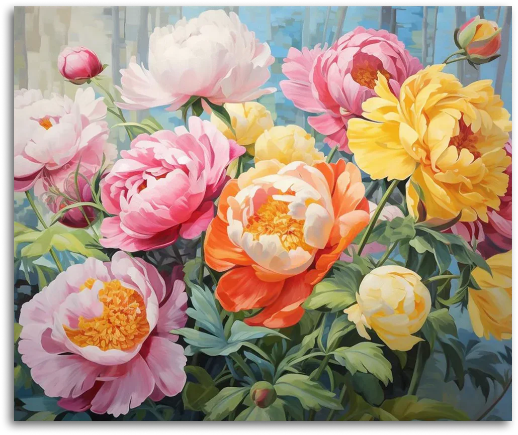 Peonie W Ogrodzie – Obraz Malowany Po Numerach Kwiaty